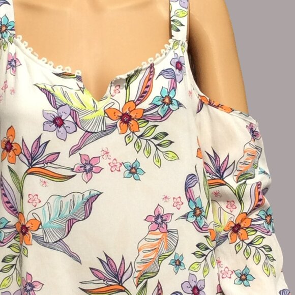 Caribbean Joe Size M Floral Cold-Shoulder Dress Floral Beach Tropical Vacation - Picture 3 of 12